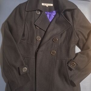 Kenneth Cole Black Double-Breasted Pea Coat Warm Thick